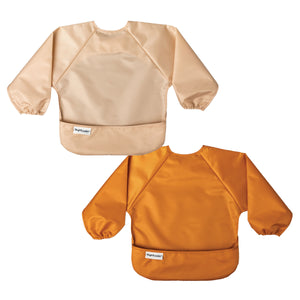 Tiny Twinkle - Mess-proof Full Long Sleeve Bib 2 Pack - Sand, Cinnamon-Panda Kids and Baby