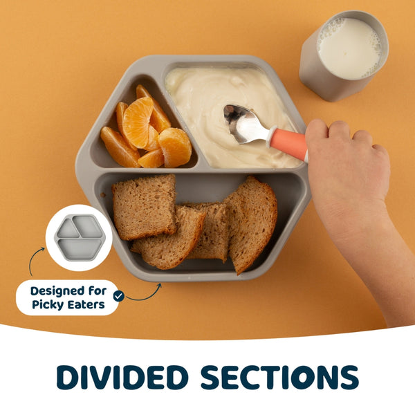 Tiny Twinkle - Silicone Plate and Lid Set - Grey-Panda Kids and Baby