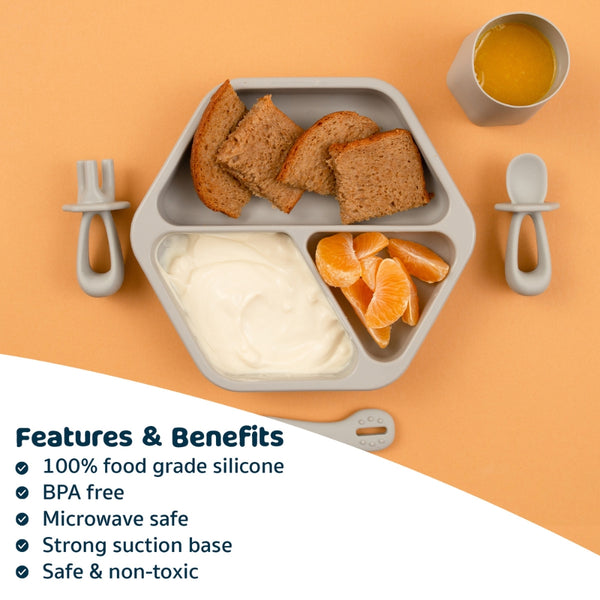 Tiny Twinkle - Silicone Plate and Lid Set - Grey-Panda Kids and Baby