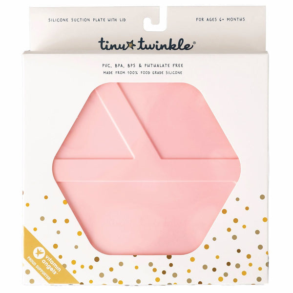 Tiny Twinkle - Silicone Plate and Lid Set - Pink-Panda Kids and Baby
