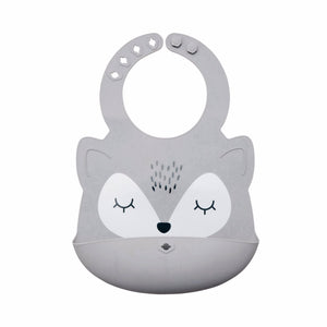 Tiny Twinkle - Silicone Roll-up Bib - Grey Fox-Panda Kids and Baby