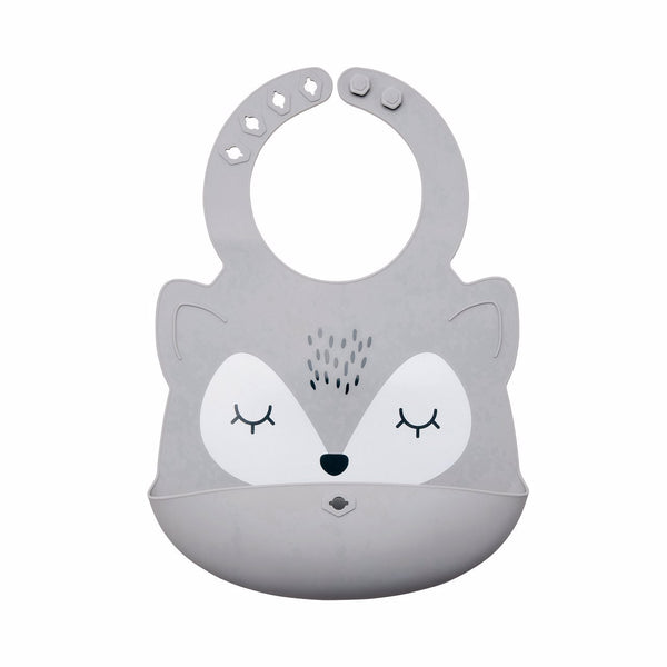 Tiny Twinkle - Silicone Roll-up Bib - Grey Fox-Panda Kids and Baby