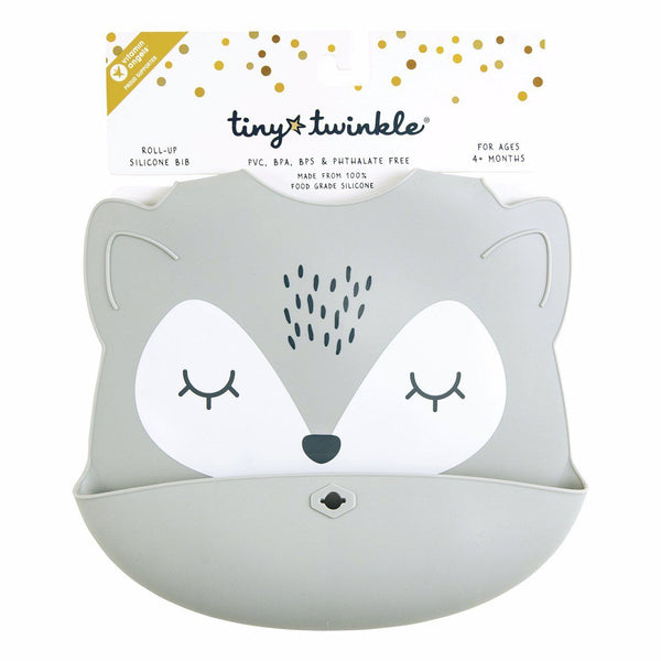 Tiny Twinkle - Silicone Roll-up Bib - Grey Fox-Panda Kids and Baby