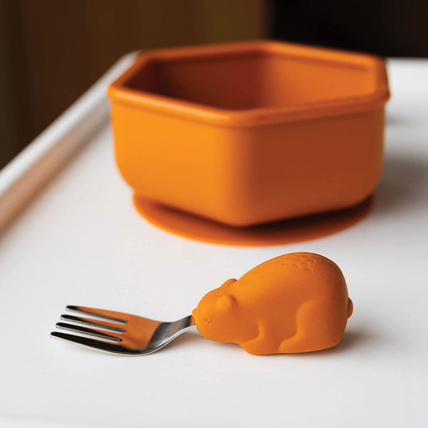 Tiny Twinkle - Silicone Stainless Training Utensils - Cinnamon Bear-Panda Kids and Baby