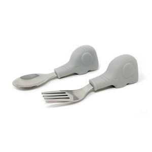 Tiny Twinkle - Silicone Stainless Training Utensils - Grey Elephant-Panda Kids and Baby
