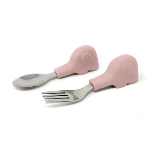 Tiny Twinkle - Silicone Stainless Training Utensils - Pink Elephant-Panda Kids and Baby