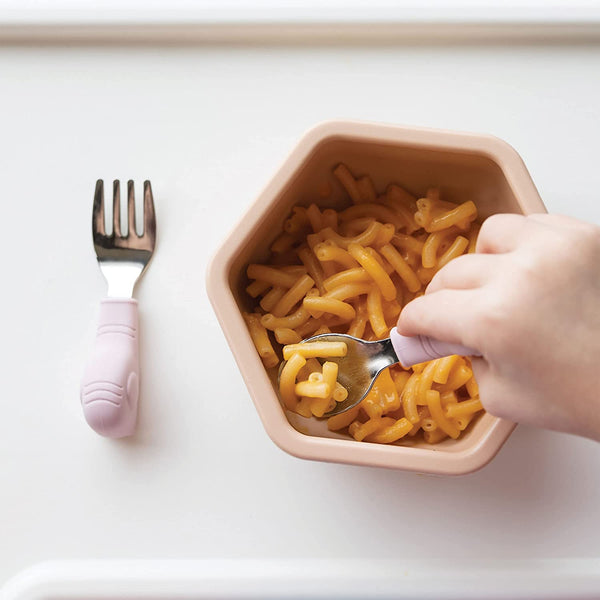 Tiny Twinkle - Silicone Stainless Training Utensils - Pink Elephant-Panda Kids and Baby