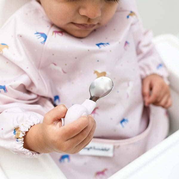 Tiny Twinkle - Silicone Stainless Training Utensils - Pink Elephant-Panda Kids and Baby