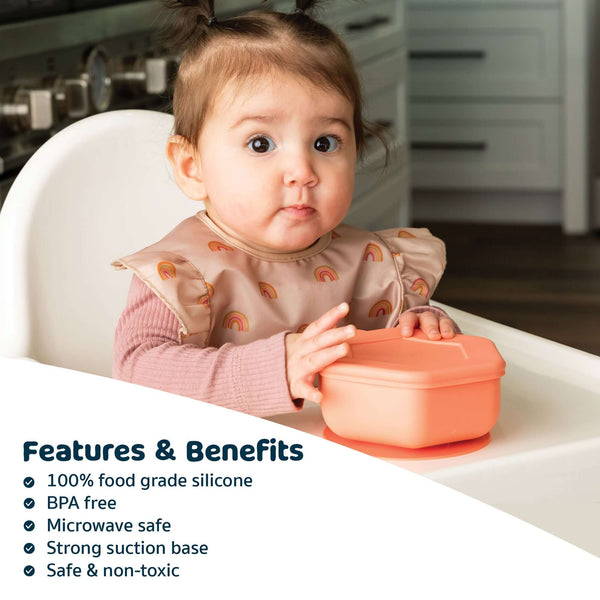 Tiny Twinkle - Silicone Suction Bowl and Lid Set - Coral-Panda Kids and Baby