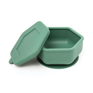 Tiny Twinkle - Silicone Suction Bowl and Lid Set - Olive Green-Panda Kids and Baby