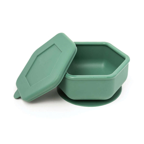 Tiny Twinkle - Silicone Suction Bowl and Lid Set - Olive Green-Panda Kids and Baby
