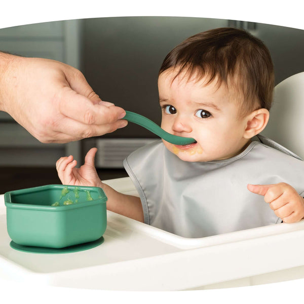 Tiny Twinkle - Silicone Suction Bowl and Lid Set - Olive Green-Panda Kids and Baby