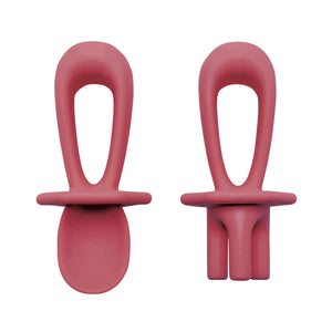 Tiny Twinkle - Silicone Training Utensils - Burgundy-Panda Kids and Baby