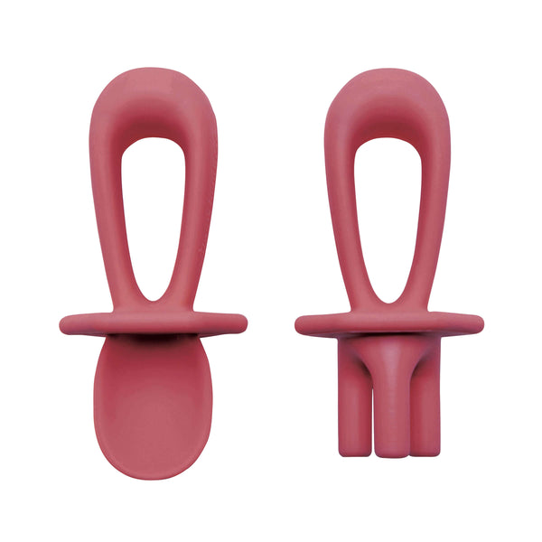 Tiny Twinkle - Silicone Training Utensils - Burgundy-Panda Kids and Baby