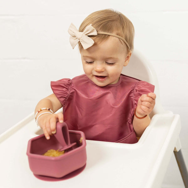 Tiny Twinkle - Silicone Training Utensils - Burgundy-Panda Kids and Baby