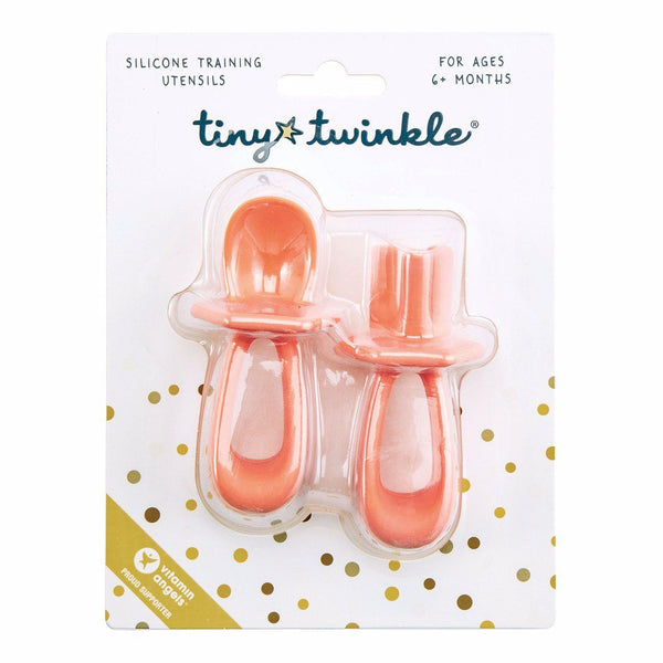 Tiny Twinkle - Silicone Training Utensils - Coral-Panda Kids and Baby