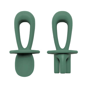 Tiny Twinkle - Silicone Training Utensils - Olive Green-Panda Kids and Baby