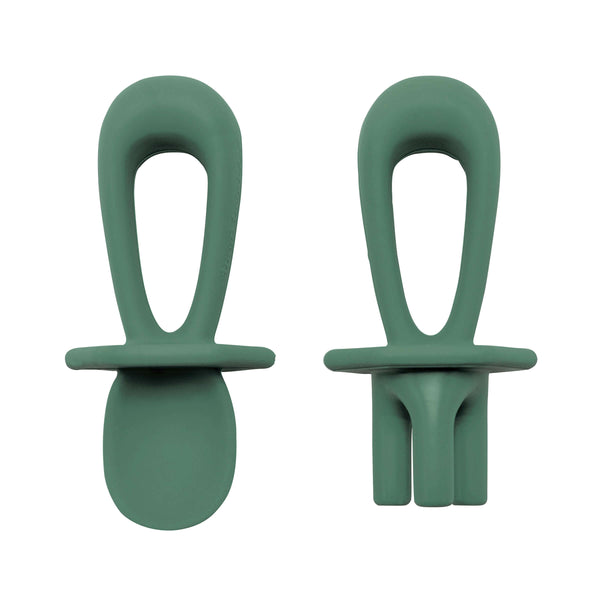 Tiny Twinkle - Silicone Training Utensils - Olive Green-Panda Kids and Baby