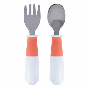 Tiny Twinkle - Stainless Steel Fork and Spoon Set - Coral-Panda Kids and Baby