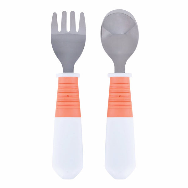 Tiny Twinkle - Stainless Steel Fork and Spoon Set - Coral-Panda Kids and Baby