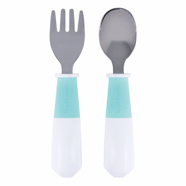 Tiny Twinkle - Stainless Steel Fork and Spoon Set - Mint-Panda Kids and Baby